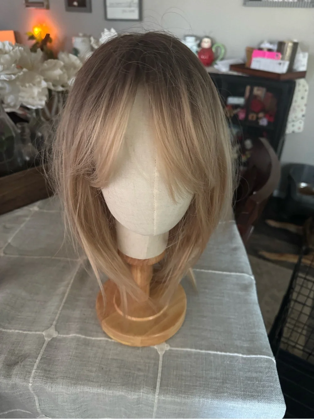 Natural Light Blonde Layered Wig with Bangs - Women Hair